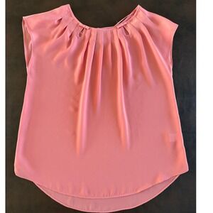 LC Lauren Conrad Coral Pink Pleated Bow Neck Cap Sleeve Blouse Medium Staple